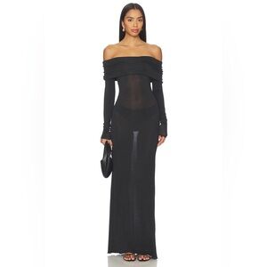 Skims Sheer Modal Off Shoulder Long Dress in Onyx XS